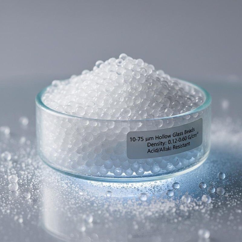 Hạt thủy tinh rỗng đường kính 10-75 µm với mật độ 0,12-0,60 g/cm³ và khả năng chống axit và kiềm tốt