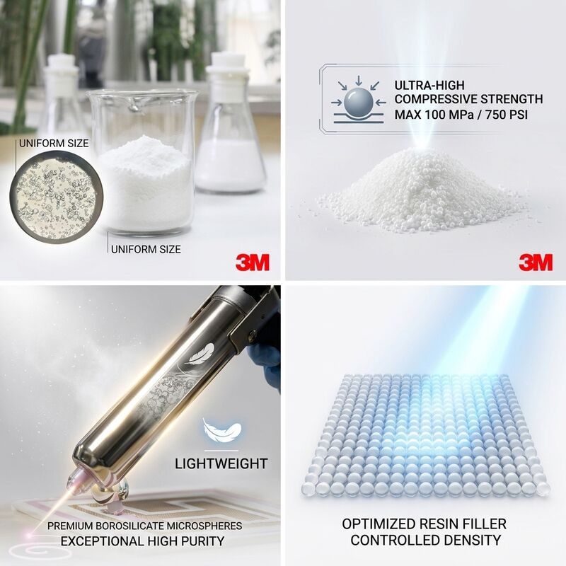 HN40 bong bóng thủy tinh rỗng 80 MPa Sức mạnh nén Đầy nhẹ để đúc bốc thermoplastic composites